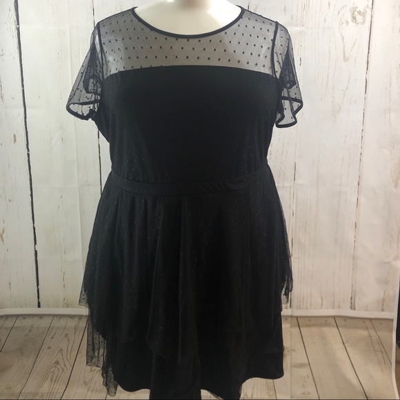 torrid Dresses & Skirts - Torrid Black Mesh Polka Dot Tiered Skater Dress